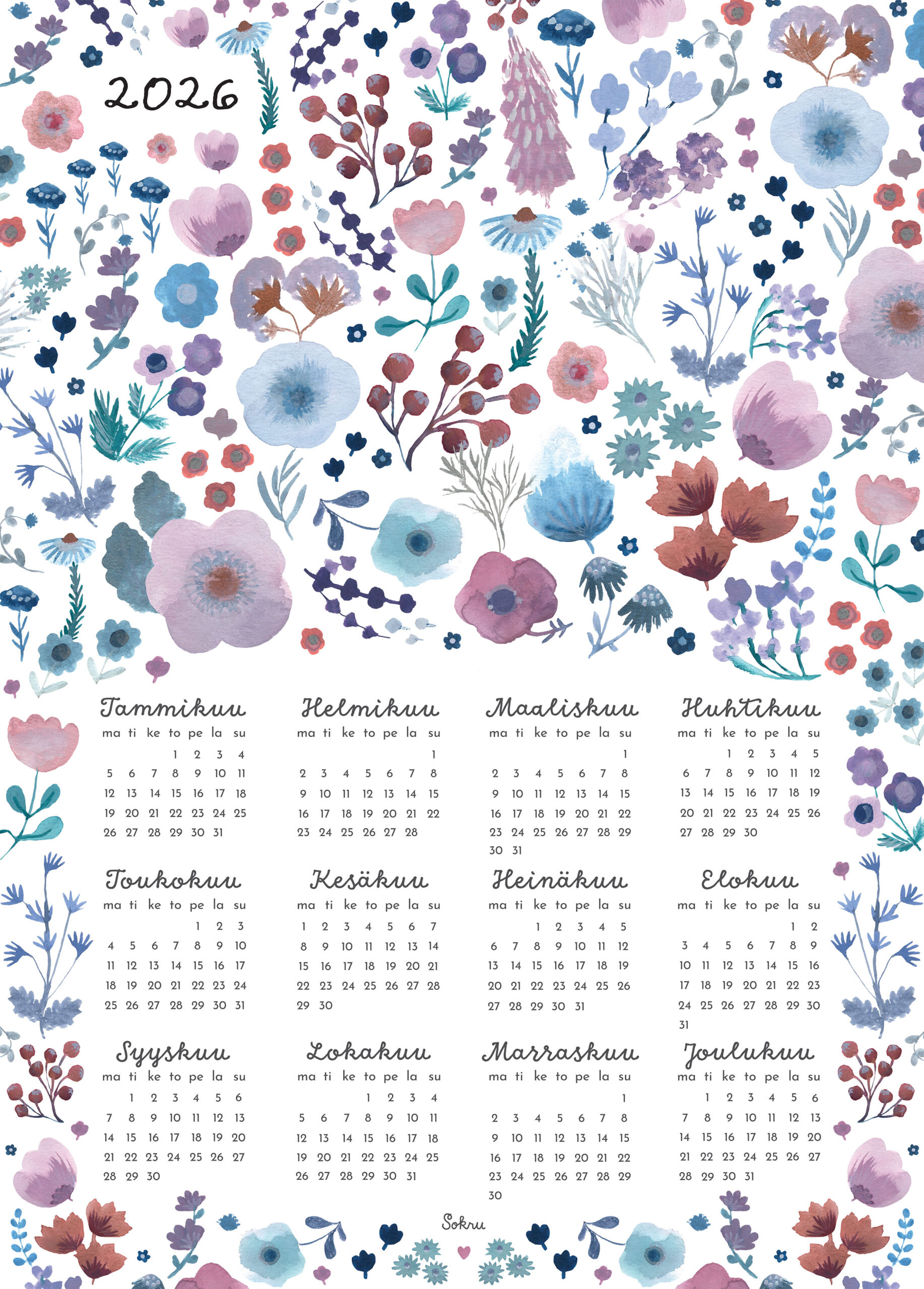 Sokru • Kalenteri 50x70 2026 Sample